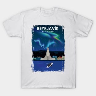 Reykjavik Iceland northern lights Travel Poster T-Shirt